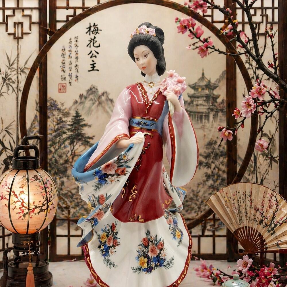 Danbury Mint Plum Blossom Princess Lena Liu Porcelain Figurine 10” Asian Lady